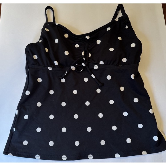 Lands' End Tops - Land's End Tankini Top Black White Size‎ 2P Polka Dot Adjustable Strap